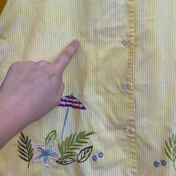 Allison Daley short sleeve button up yellow striped embroidered summer detailing - Picture 4 of 10